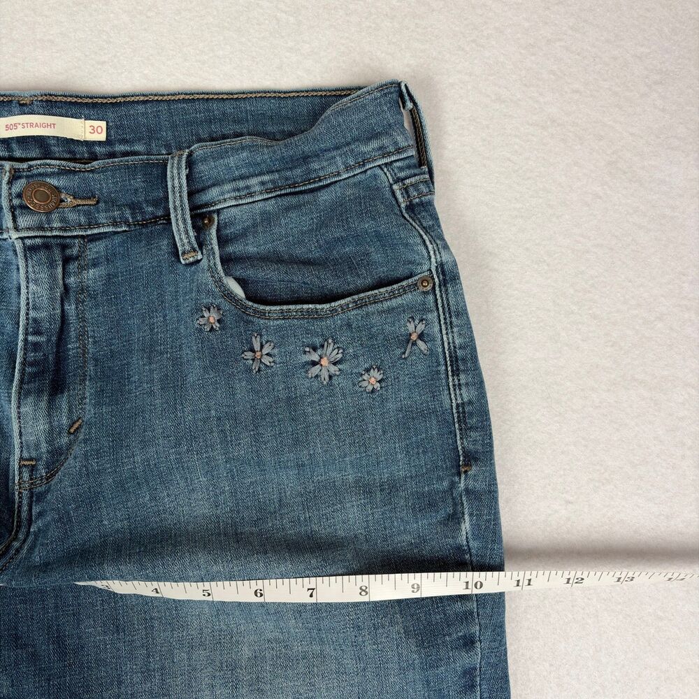 Levi's 505 Straight Jeans Women's W30 L32 Medium Wash Upcycled Embroidered Retro - Picture 5 of 11